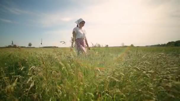 Vista Uma Mulher Agricultor Andando Com Balde Para Pasto Água — Vídeo de Stock