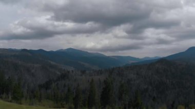 Mountain landscape view from above on a cloudy day. 4k drone.