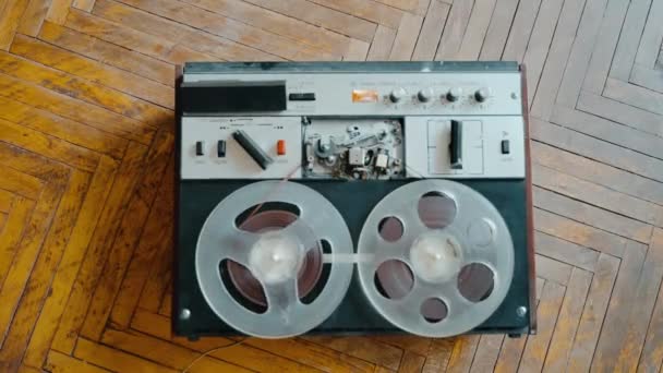 Top View Playback Old Reel Reel Tape Recorder Background Old — Stockvideo