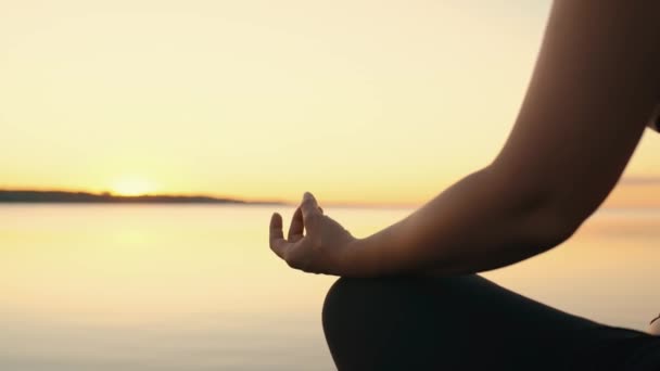 Боковой Вид Молодой Девушки Практикующей Йогу Медитацию Сидящей Позе Лотоса — стоковое видео