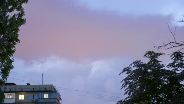 Amazing Timelapse Nighttime Storm City Colorful Clouds Moving Sky Bringing — Stok video