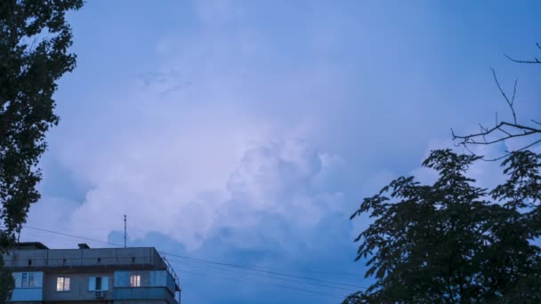 Amazing Timelapse Nighttime Storm City Colorful Clouds Moving Sky Bringing — Vídeos de Stock