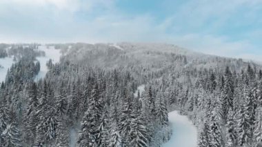 Dağlardaki kış manzarası, İHA 'nın videosu, 4K.
