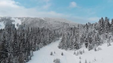 Dağlarda kış manzarası, üst manzara 4k, insansız hava aracı.