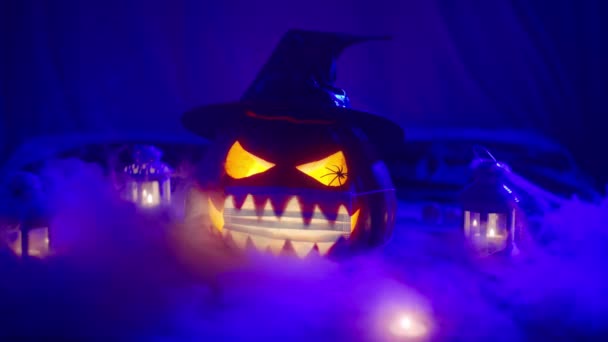 Halloween Durante Pandemia Coronavírus Abóbora Jack Lanterna Uma Máscara Médica — Vídeo de Stock