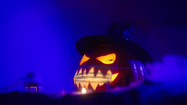 Halloween Coronavirus Pandemic Pumpkin Jack Lanterne Medicinsk Maske Halloween Græskar – Stock-video
