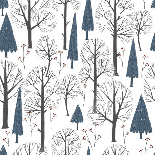 Seamless Pattern Hand Drawn Winter Stylish Illustration Perfect Winter Wrapping — Stock Photo, Image