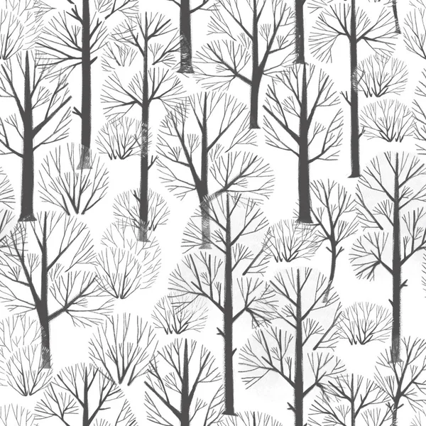 Безшовний Візерунок Намальованим Рукою Зимовим Листяним Лісом Стильна Ілюстрація Ідеально — стокове фото