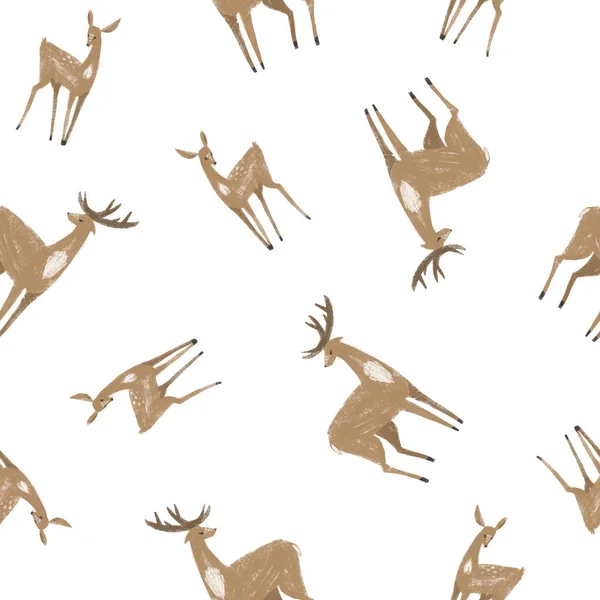 手描きの鹿やファンとシームレスなパターン スタイリッシュなイラストは 冬の包装紙や生地に最適です スカンディナヴィアミニマリズム — ストック写真