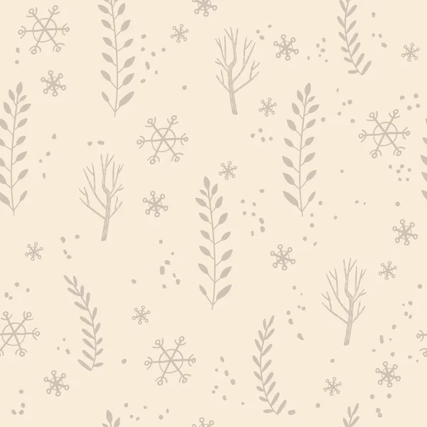 Winter Holiday Seamless Pattern Snowflakes Branches Leaves Christmas New Year — Stock Vector