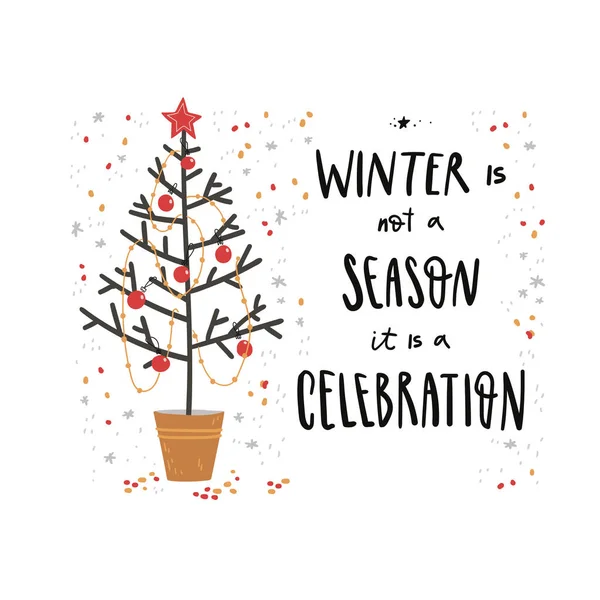 Winter Geen Seizoen Het Een Feest Kerst Illustratie Met Boom — Stockvector