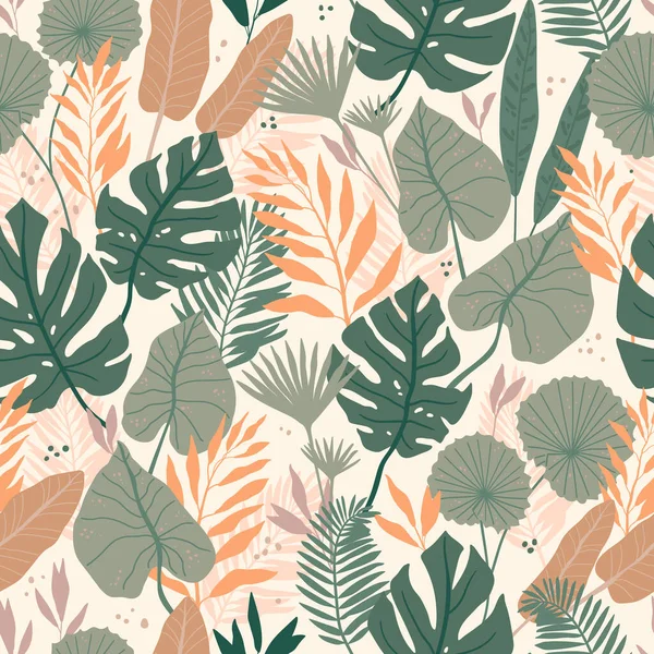 Modèle Sans Couture Avec Esprit Tropical Feuilles Jungle Paumes Illustration — Image vectorielle