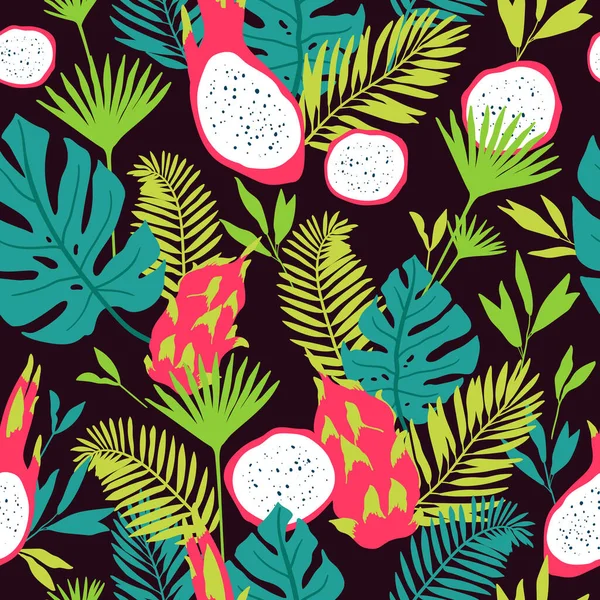 Modèle Sans Couture Avec Esprit Tropical Feuilles Jungle Paumes Illustration — Image vectorielle