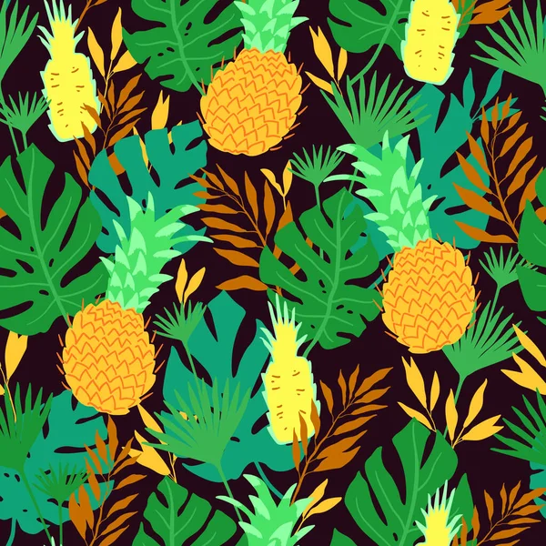 熱帯の精神とシームレスなパターン ジャングルの葉とヤシ ベクトルイラスト 壁紙や包装紙に最適 — ストックベクタ