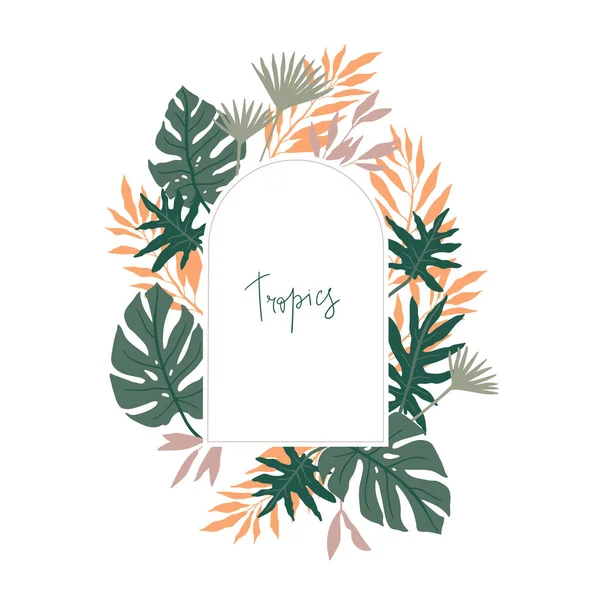 Tropical Frame Ready Vector Illustration Pastel Colors Jungle Leaves Botanical — Stock Vector