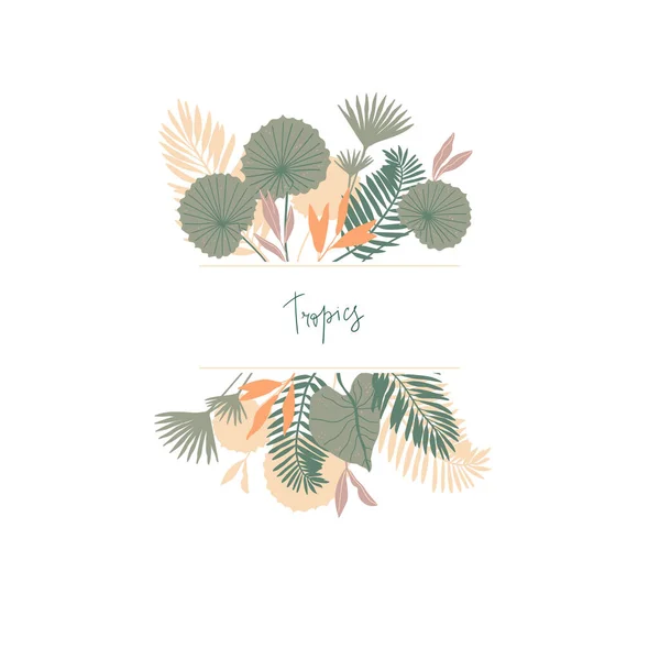 Tropisch Frame Klaar Vector Illustratie Pastelkleuren Met Jungle Bladeren Botanische — Stockvector