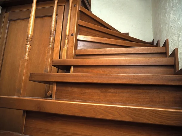 Escalier Bois Dans Maison Escalier Dans Une Maison Privée Finition — Photo