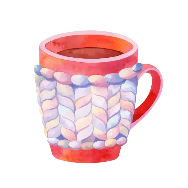 Aquarelle Noël tasse rouge avec du cacao chaud — Image vectorielle