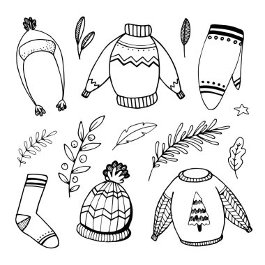 Tatil tasarımı için elementlerle hazırlanmış Noel karalamaları