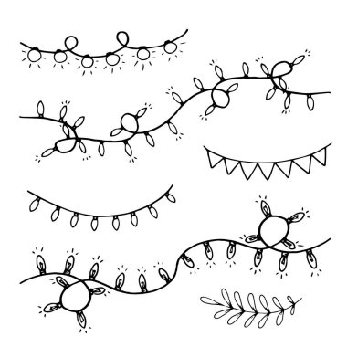 Tatil tasarımı için elementlerle hazırlanmış Noel karalamaları