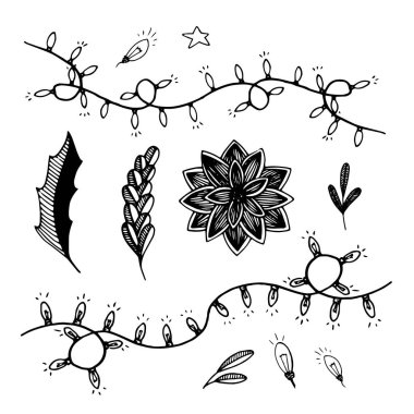 Tatil tasarımı için elementlerle hazırlanmış Noel karalamaları