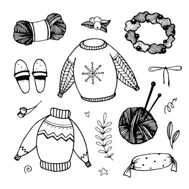 Tatil tasarımı için elementlerle hazırlanmış Noel karalamaları