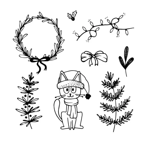 Christmas doodles set with elements for holidays design — Stock Vector