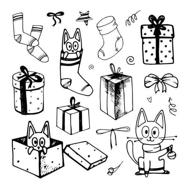 Doodles de Natal conjunto com elementos para design de férias —  Vetores de Stock