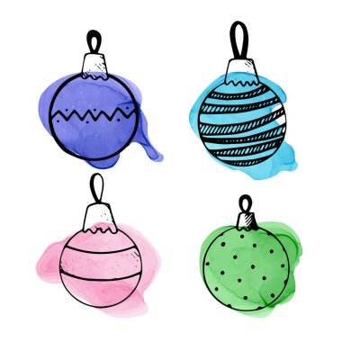 Tatil tasarımı için elementlerle hazırlanmış Noel karalamaları