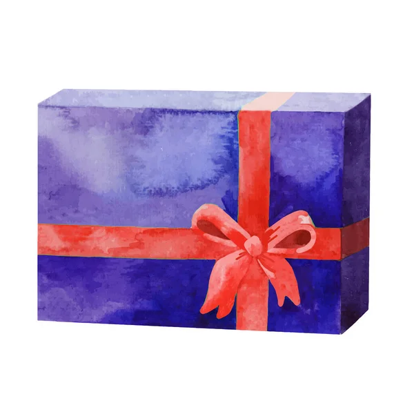 Watercolor painting of gift box with a bow — Stock Vector