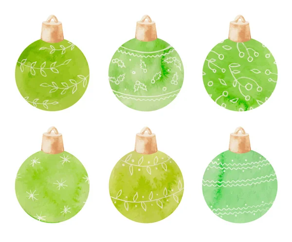 Acuarela colorida y festiva decoración de bolas de Navidad — Vector de stock