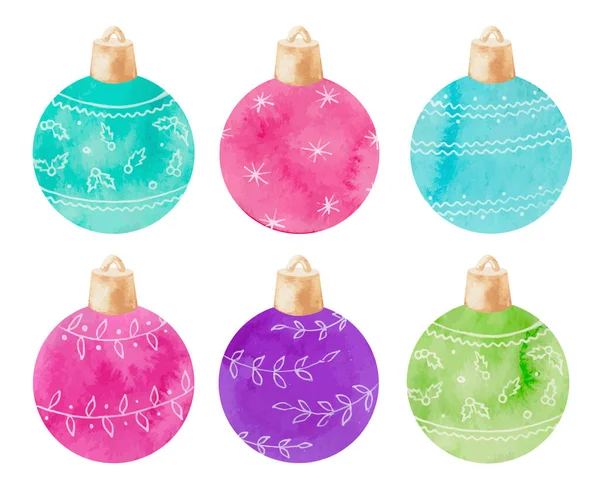 Akvarell färgglad och festlig jul boll dekoration — Stock vektor