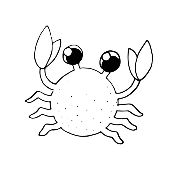 Handritad krabba med stora ögon. Isolerad på vit bakgrund — Stock vektor