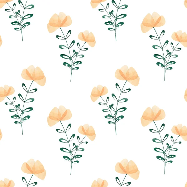 Seamless watercolor floral pattern with fairy flowers on white background — Stock Photo, Image