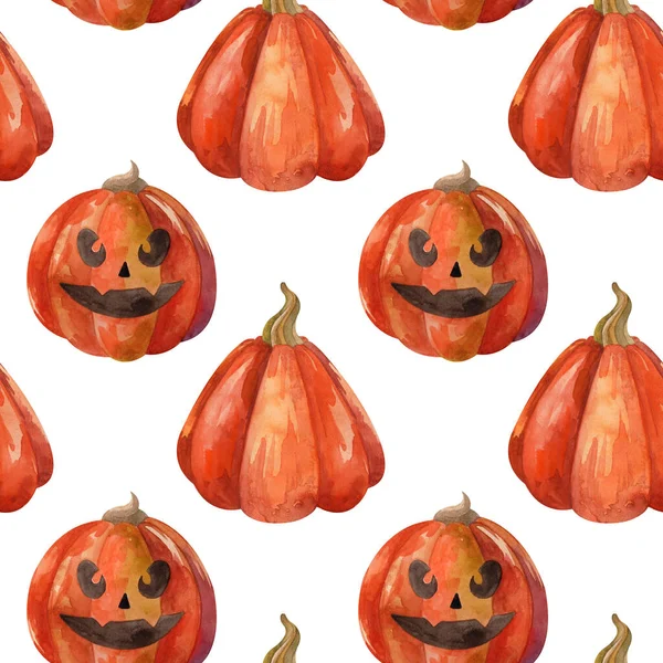 Akvarell Halloween mönster med välsmakande pumpor — Stockfoto