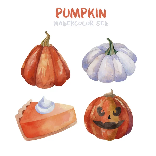 Halloween watercolor set with pumpkin Jack, blue and orange pumpkin — Image vectorielle