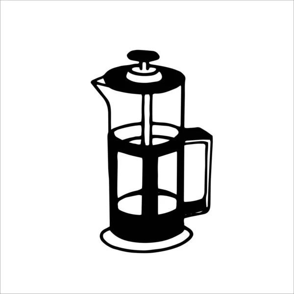 Graphic French press. Coffee maker doodle element for design — Vetor de Stock