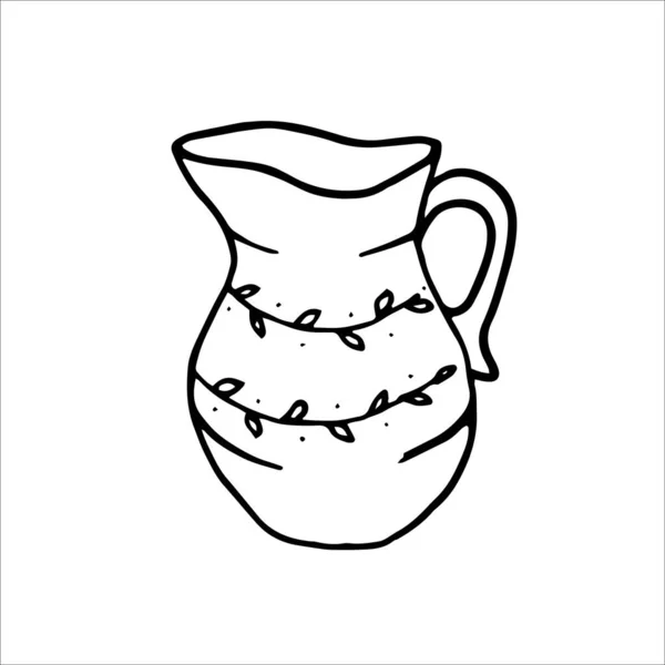 Cream jug with floral ornament. Doodle element for design — Vetor de Stock