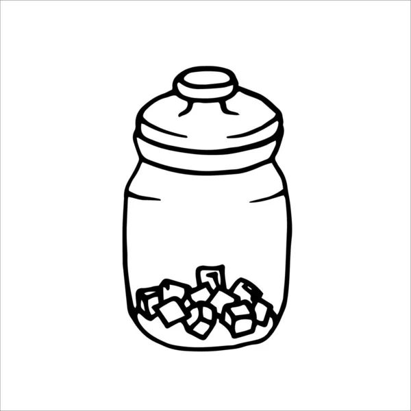 Glass jar with sugar, sweets. Doodle element for design — Vetor de Stock