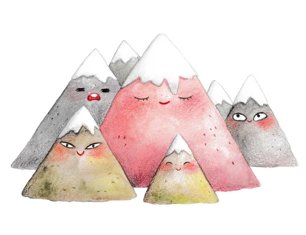 Mountains White Background Watercolor Illustration Decor Children Room Sticker Cute — Stock Photo, Image