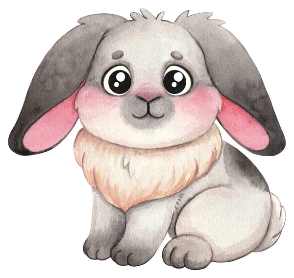 Rabbit White Background Watercolor Illustration Decor Children Room Sticker Cute — Zdjęcie stockowe