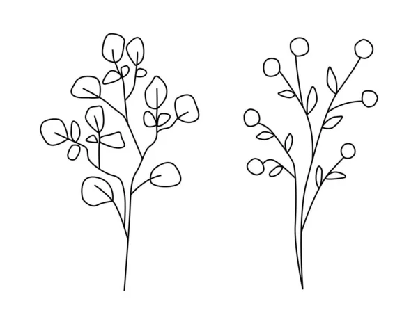 Uppsättning Buketter Stiliserade Växter För Festlig Säsongsdekoration Kort Inbjudningar Anteckningsböcker — Stock vektor