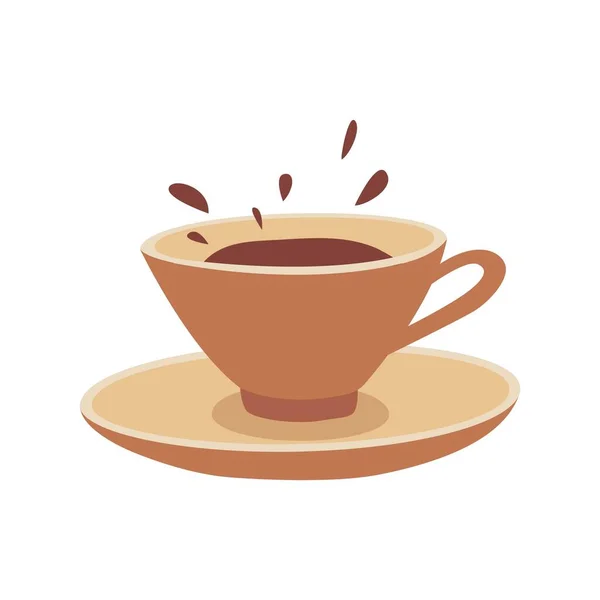 Sıçramış Bir Fincan Taze Kahve Vektör Çizimi Düz Stil Kafeterya — Stok Vektör