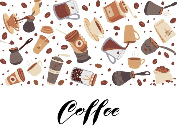 レタリングでコーヒーを作る要素からデザイン ショップブランディングやカフェ招待状 メニューページ バナー チラシ 包装のためのテンプレート ベクターイラスト — ストックベクタ