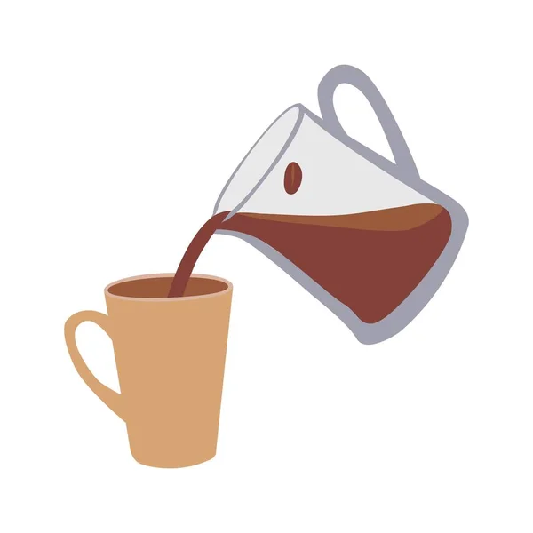 Vector Illustration Hot Aromatic Morning Coffee Pour Teapot Cup Restaurant — Stockvektor
