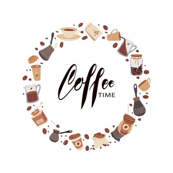 Letras Dentro Concepto Café Redondo Plantilla Para Branding Tienda Invitación — Vector de stock