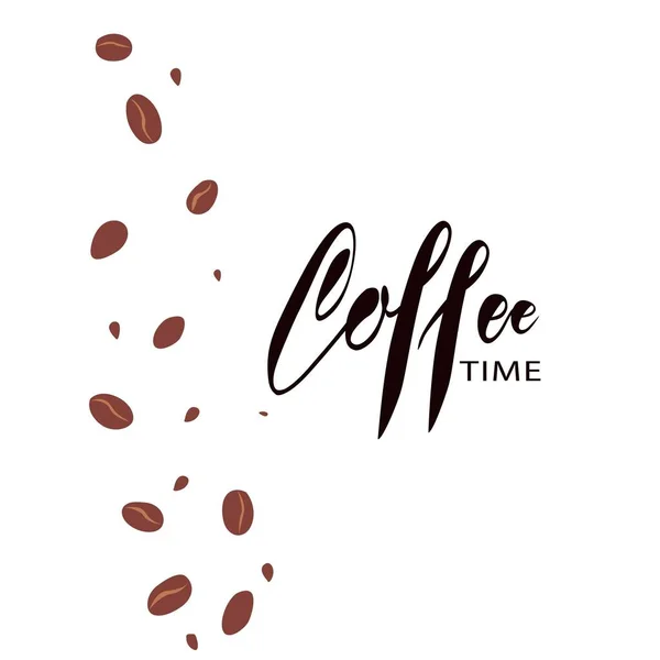 Letras Simples Diseño Granos Café Plantilla Para Branding Tienda Invitación — Vector de stock