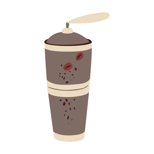 Nowoczesny Ręczny Młynek Kawy Wektorowa Ilustracja Szlifierki Ziaren Kawy Białym — Wektor stockowy
