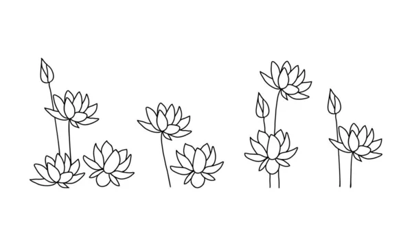 Set Vorhanden Lotusblüten Doodle Stil Gezeichnet Mit Einem Umriss Auf — Stockvektor
