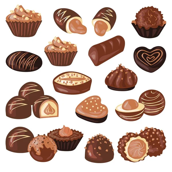 Conjunto Chocolates Varios Sabores Ilustración Vectorial Aislada Sobre Fondo Blanco — Archivo Imágenes Vectoriales